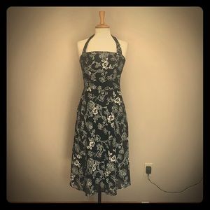 Fit flare midi halter dress black floral goth